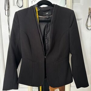 H&M Black Collarless Blazer Jacket Women Size 8 Business Casual Work